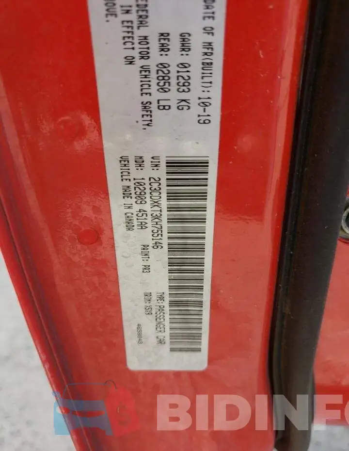 2C3CDXKT3KH755146 Photo# 12