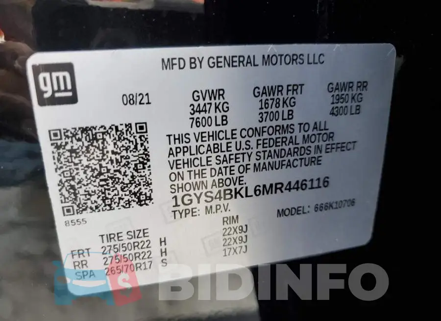 1GYS4BKL6MR446116 Photo# 13