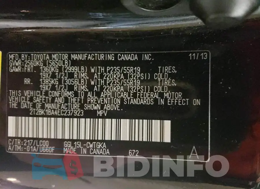 2T2BK1BA4EC237923 Photo# 13