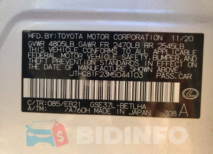 JTHC81F23M5044103 Photo# 13