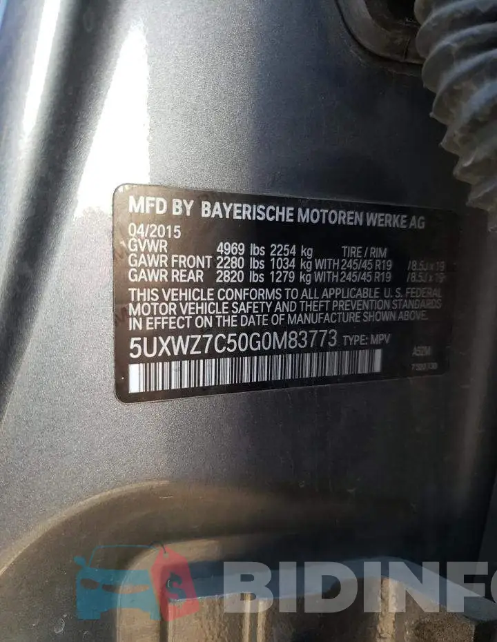 5UXWZ7C50G0M83773 Photo# 12