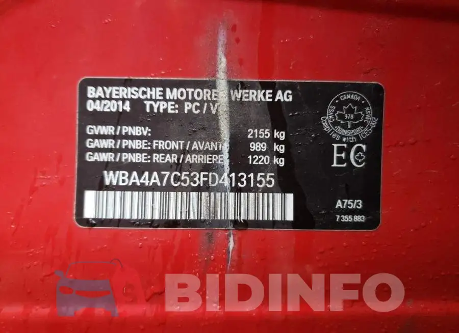 WBA4A7C53FD413155 Photo# 12