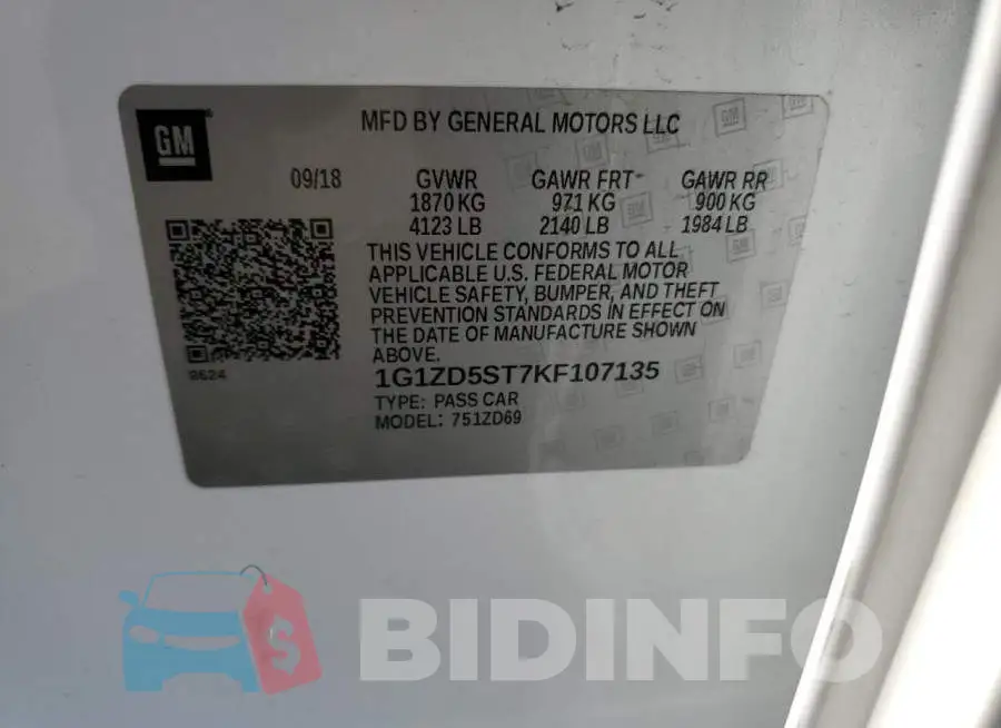1G1ZD5ST7KF107135 Photo# 12