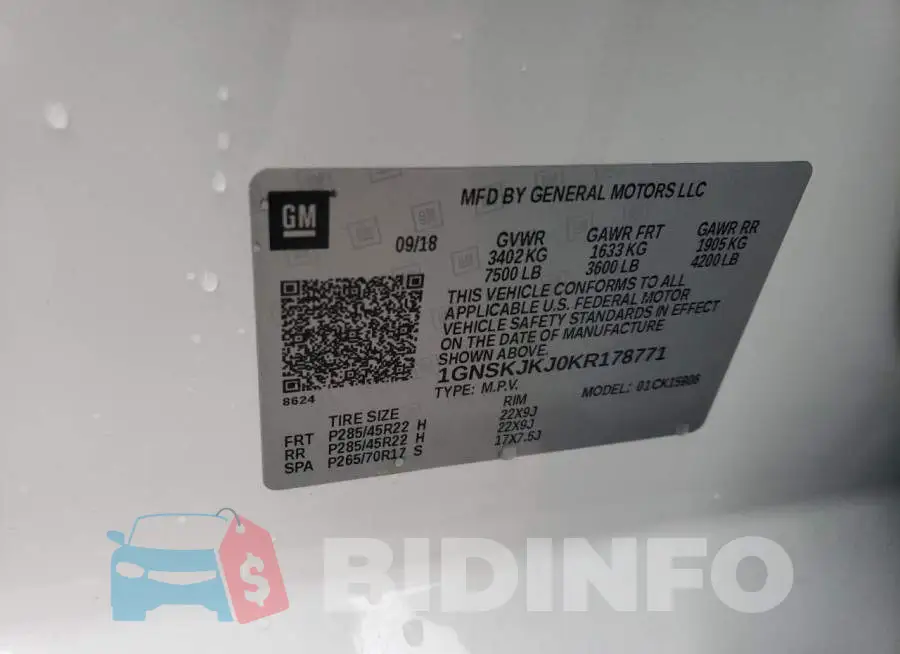 1GNSKJKJ0KR178771 Photo# 13