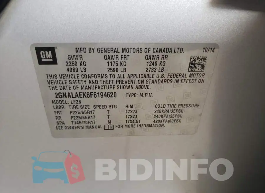 2GNALAEK6F6194620 Photo# 14
