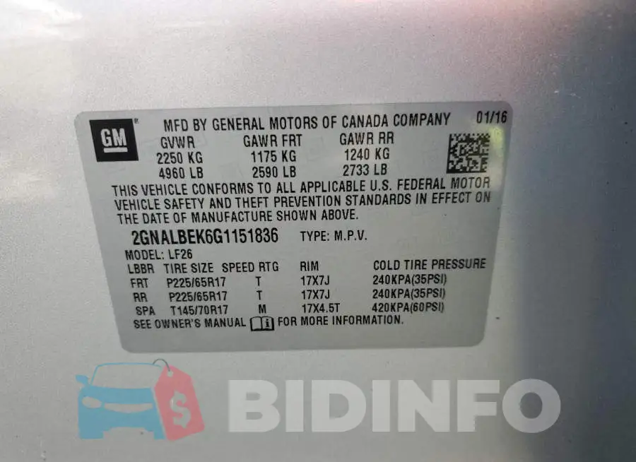 2GNALBEK6G1151836 Photo# 10