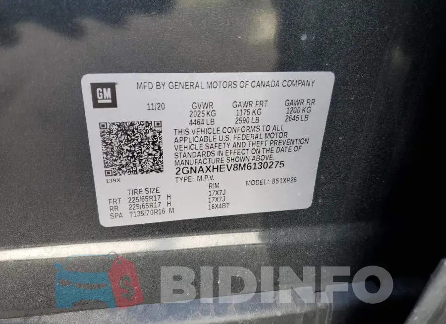 2GNAXHEV8M6130275 Photo# 12