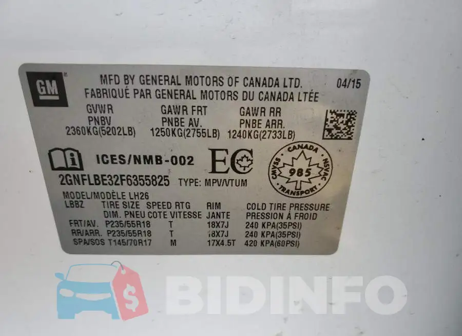 2GNFLBE32F6355825 Photo# 12