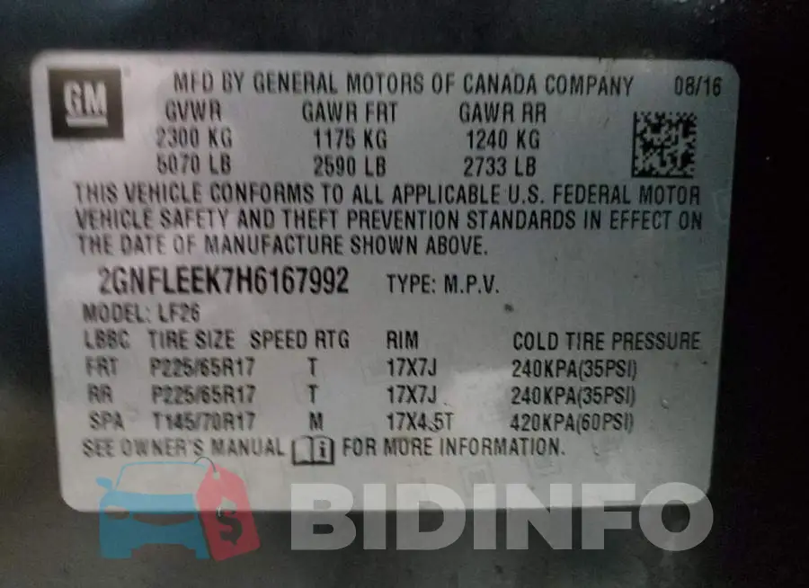 2GNFLEEK7H6167992 Photo# 13