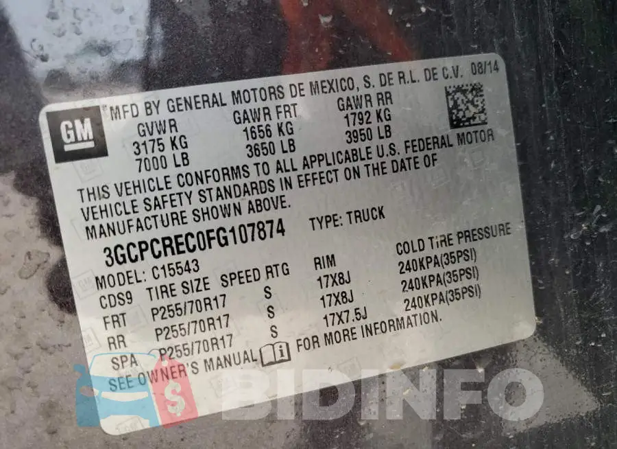 3GCPCREC0FG107874 Photo# 12