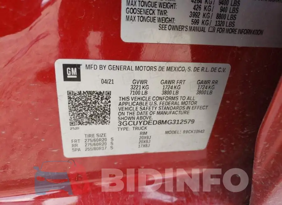 3GCUYDED8MG312579 Photo# 12