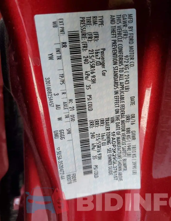 1FADP3K29GL376157 Photo# 12