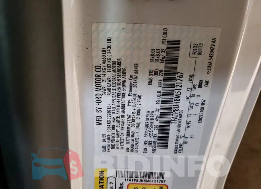 1FATP8UH8M5121767 Photo# 12
