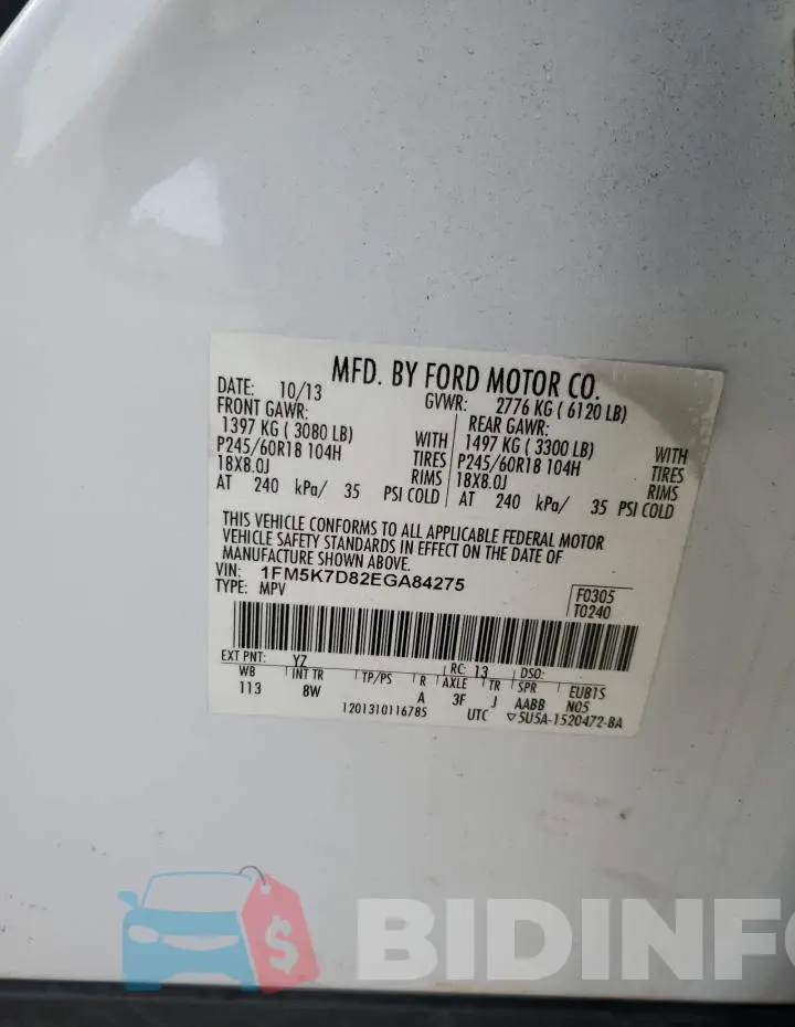 1FM5K7D82EGA84275 Photo# 12