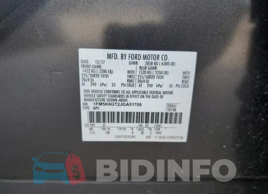1FM5K8GT2JGA51700 Photo# 12