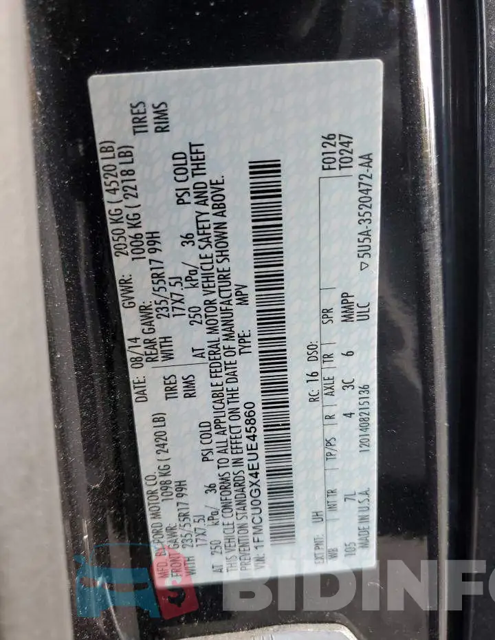1FMCU0GX4EUE45860 Photo# 13