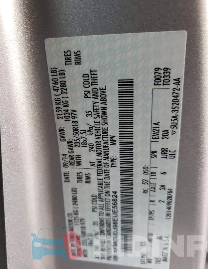 1FMCU0J98EUE56824 Photo# 14