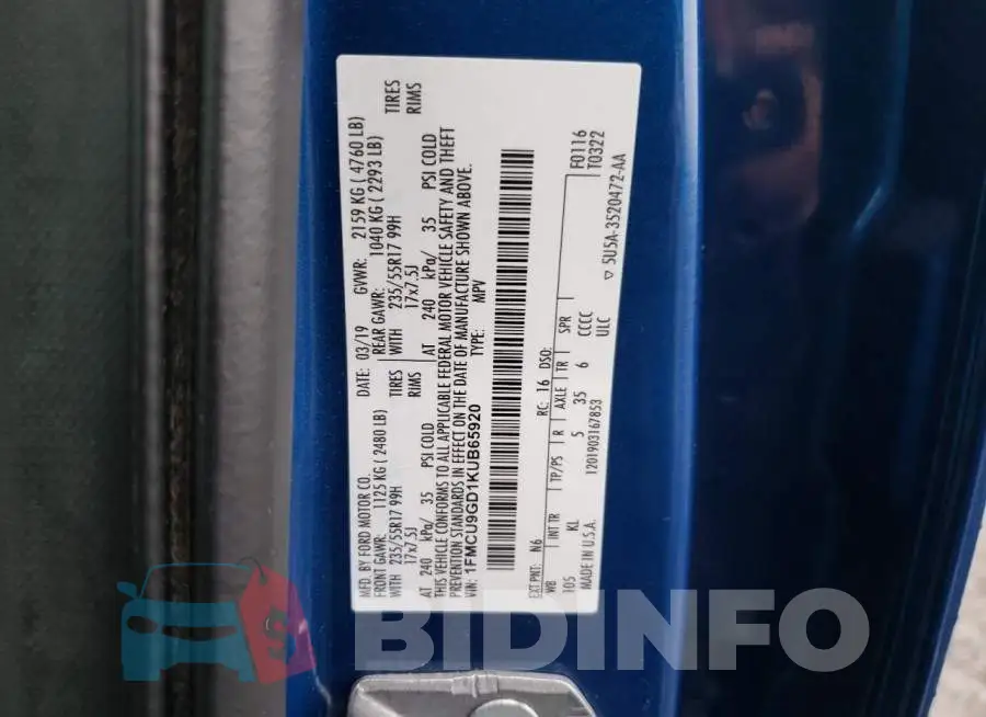 1FMCU9GD1KUB65920 Photo# 13