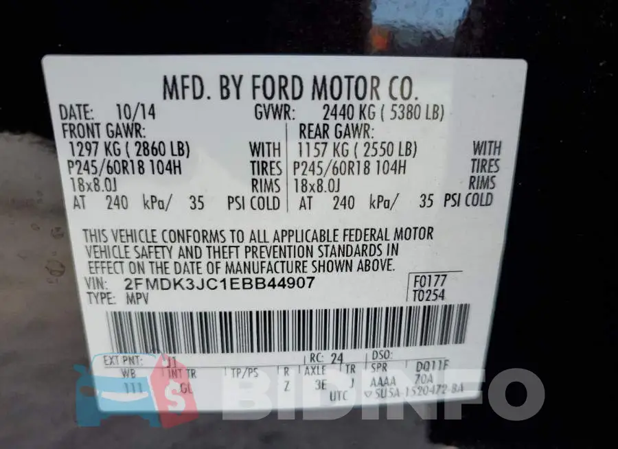 2FMDK3JC1EBB44907 Photo# 14