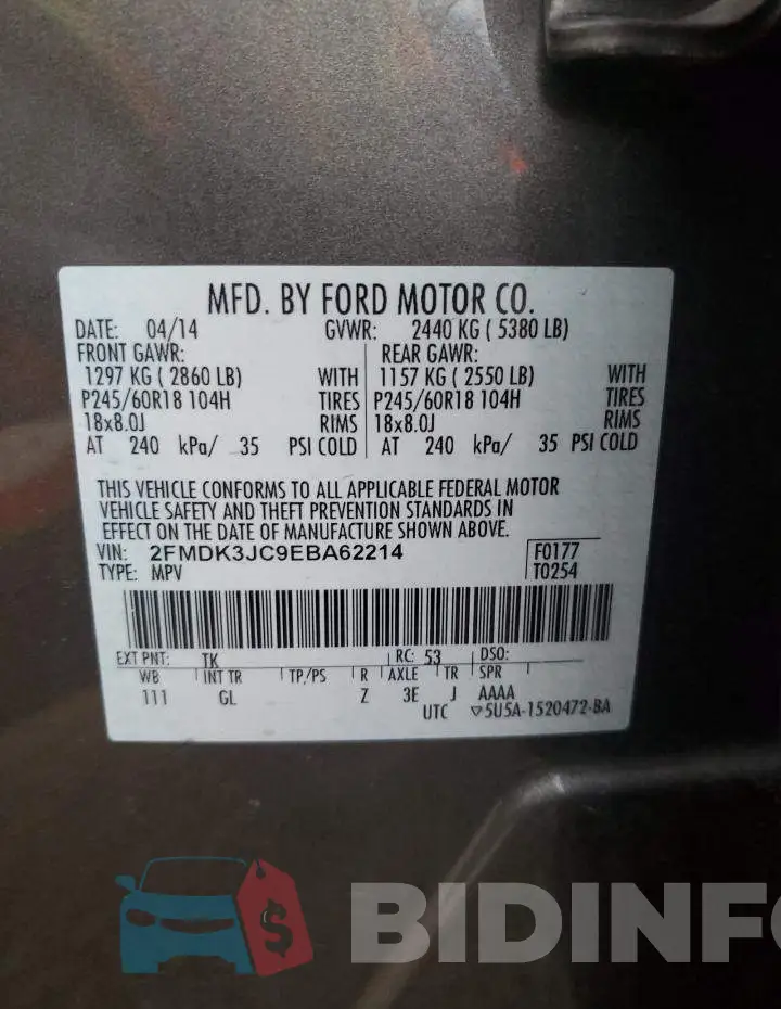 2FMDK3JC9EBA62214 Photo# 13
