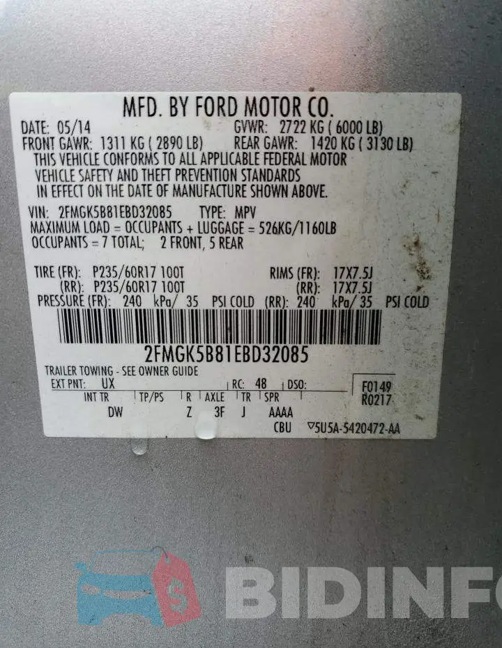 2FMGK5B81EBD32085 Photo# 14