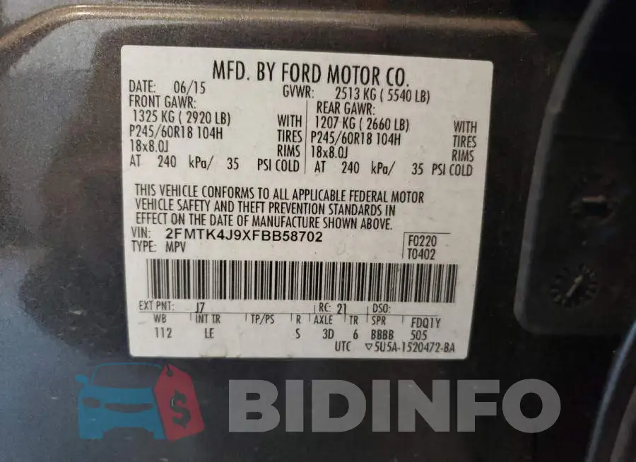 2FMTK4J9XFBB58702 Photo# 13
