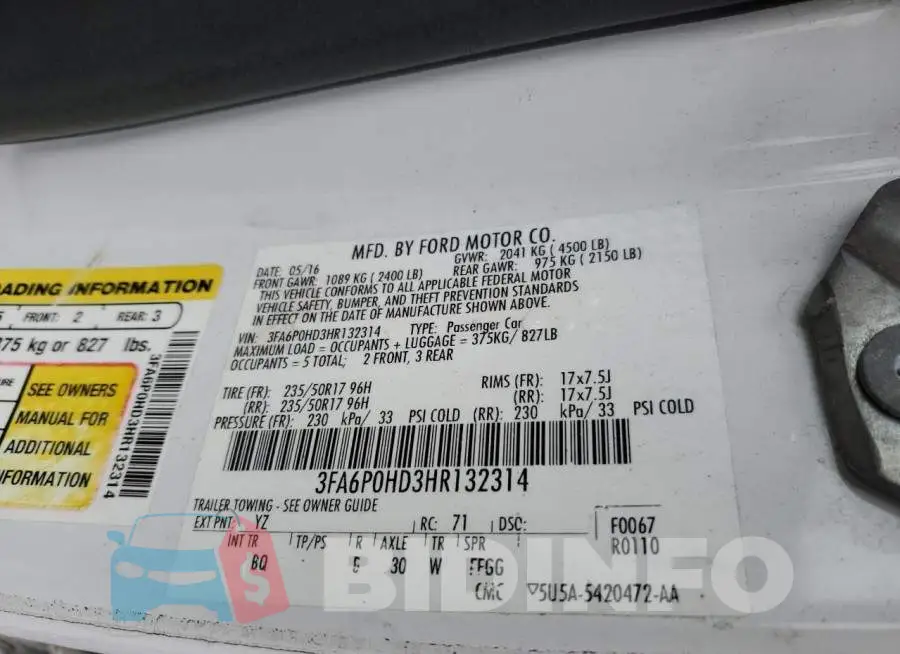 3FA6P0HD3HR132314 Photo# 12