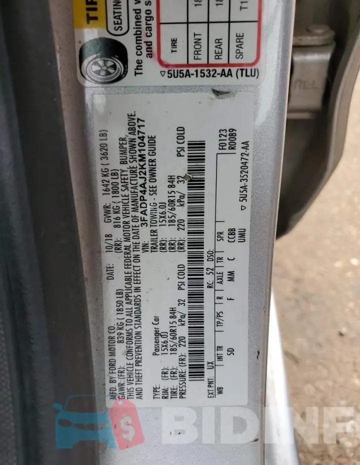 3FADP4AJ2KM104717 Photo# 12