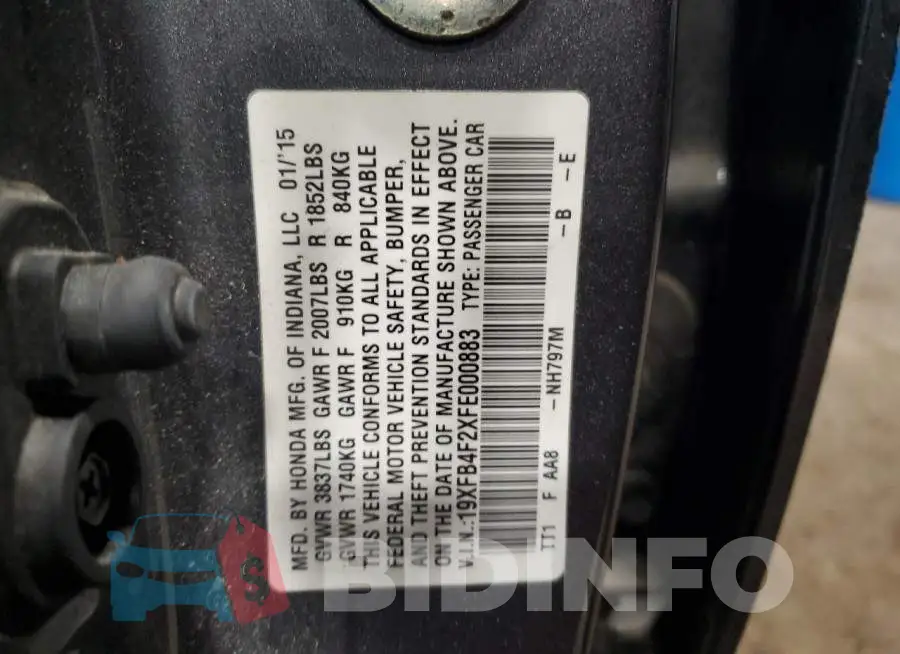 19XFB4F2XFE000883 Photo# 12
