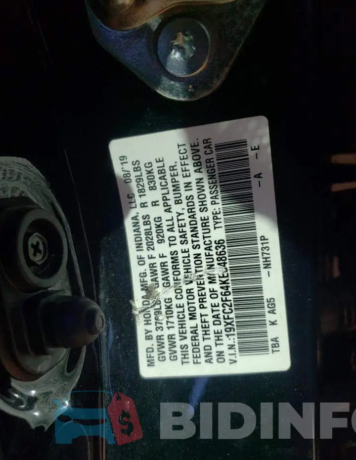 19XFC2F64KE048636 Photo# 12
