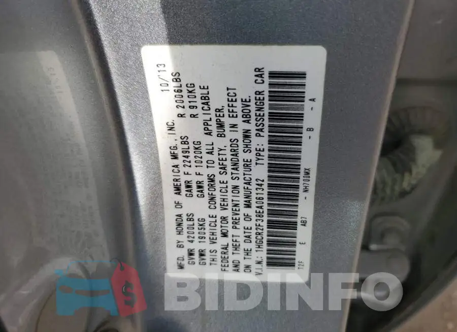 1HGCR2F38EA061342 Photo# 12