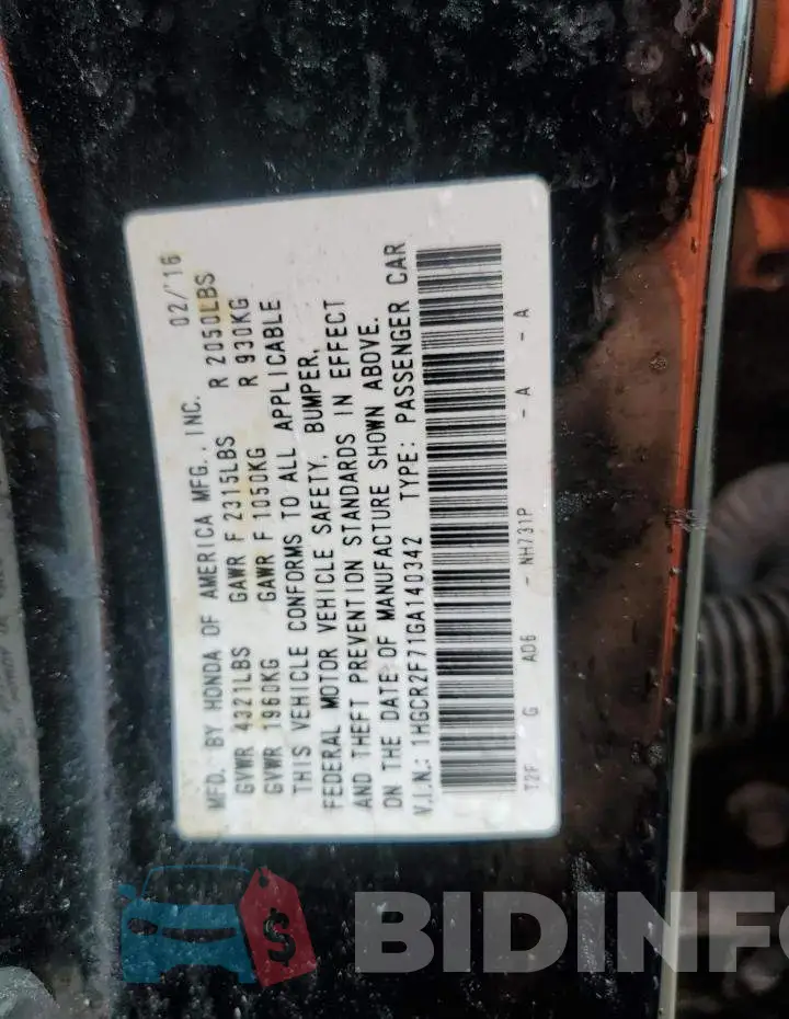 1HGCR2F71GA140342 Photo# 12