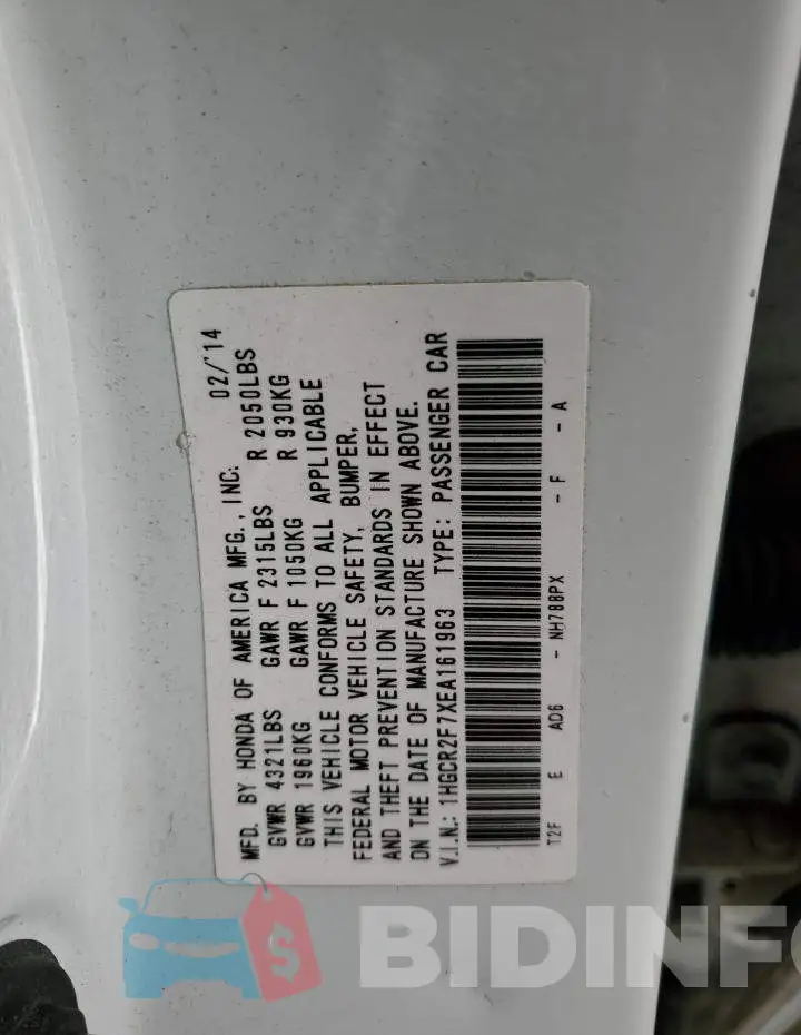 1HGCR2F7XEA161963 Photo# 12