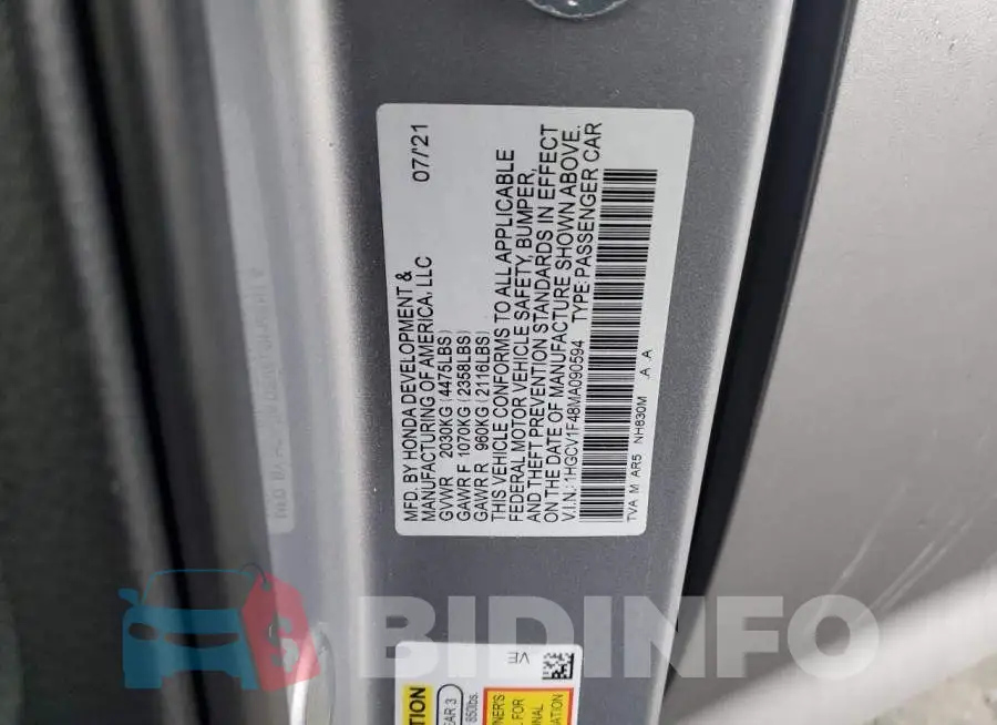 1HGCV1F48MA090594 Photo# 12