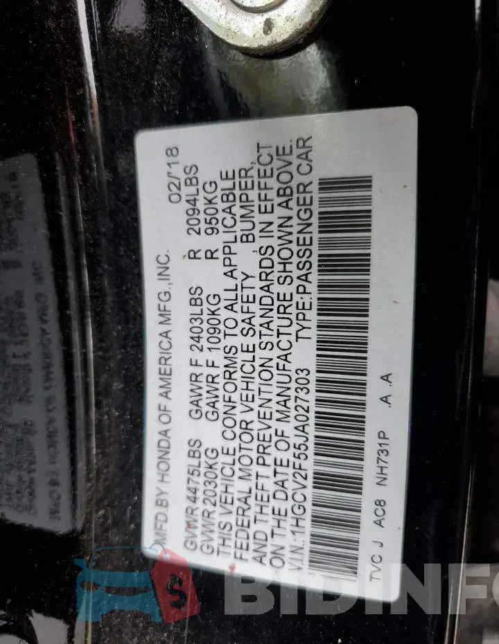 1HGCV2F55JA027303 Photo# 12