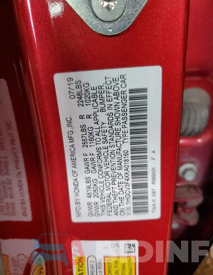 1HGCV3F4XKA018160 Photo# 13