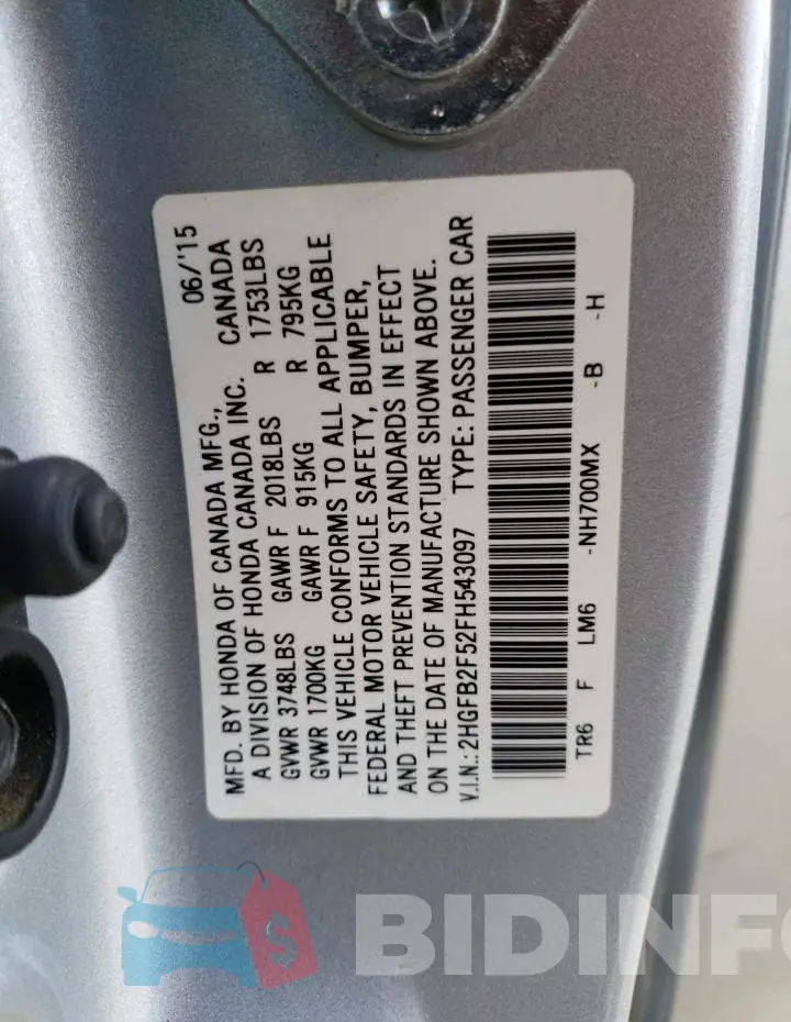 2HGFB2F52FH543097 Photo# 13