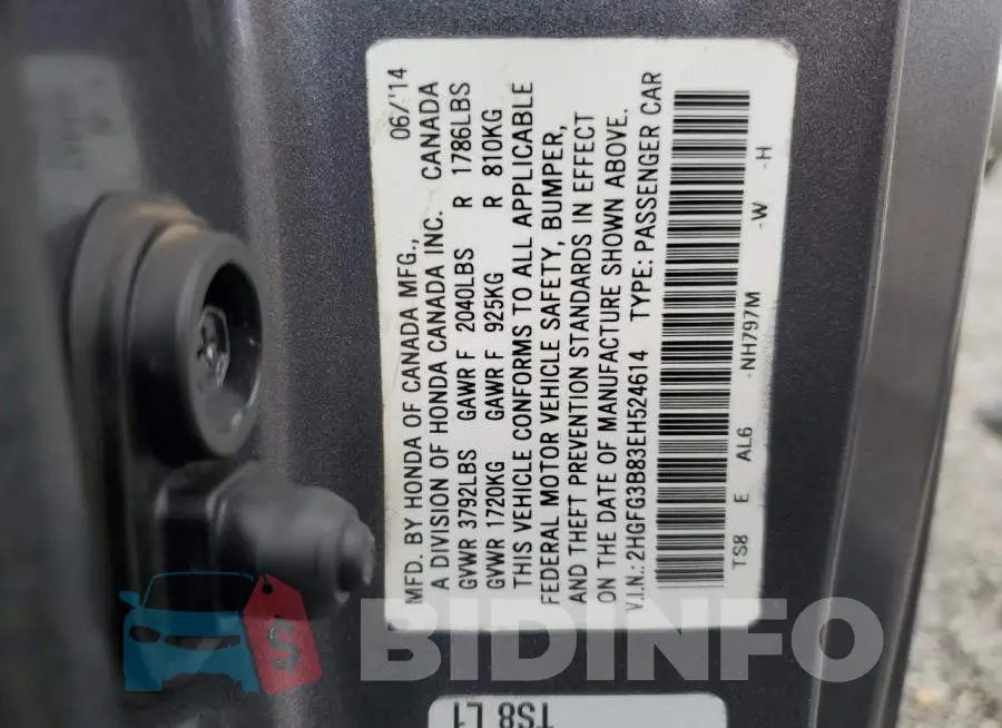 2HGFG3B83EH524614 Photo# 12