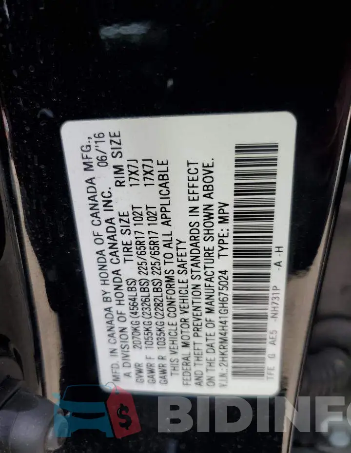 2HKRM4H41GH675024 Photo# 12