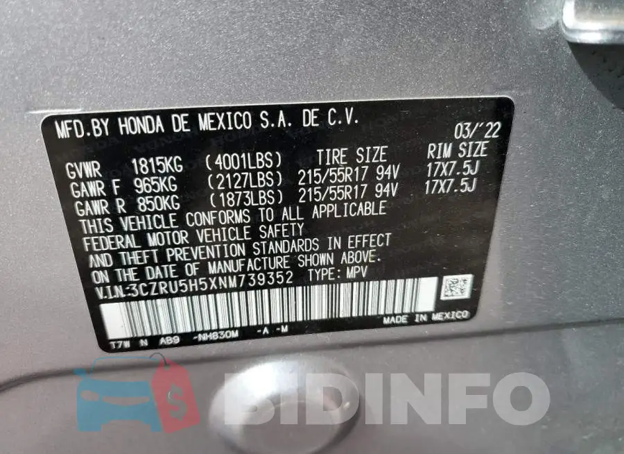3CZRU5H5XNM739352 Photo# 13