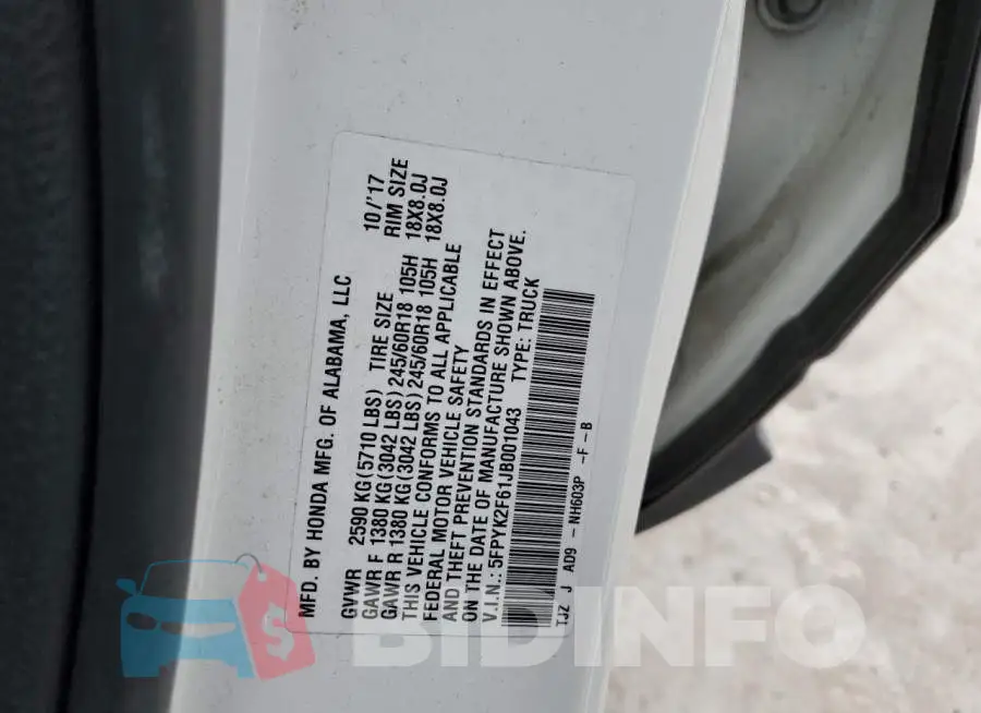 5FPYK2F61JB001043 Photo# 12