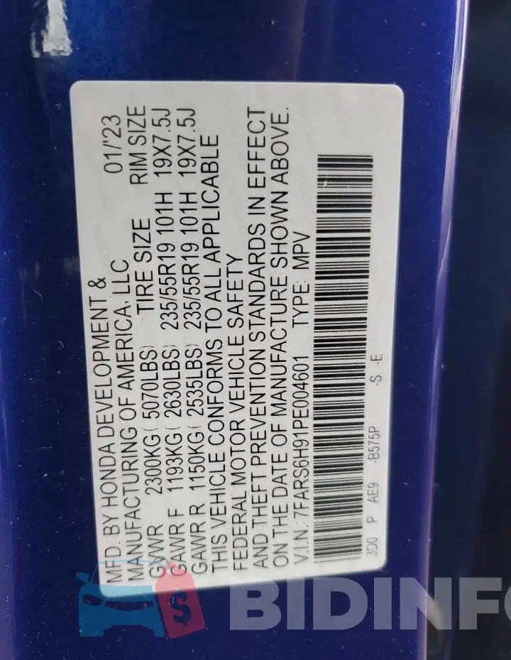 7FARS6H91PE004601 Photo# 13