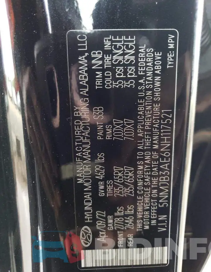 5NMJB3AE6NH117521 Photo# 12