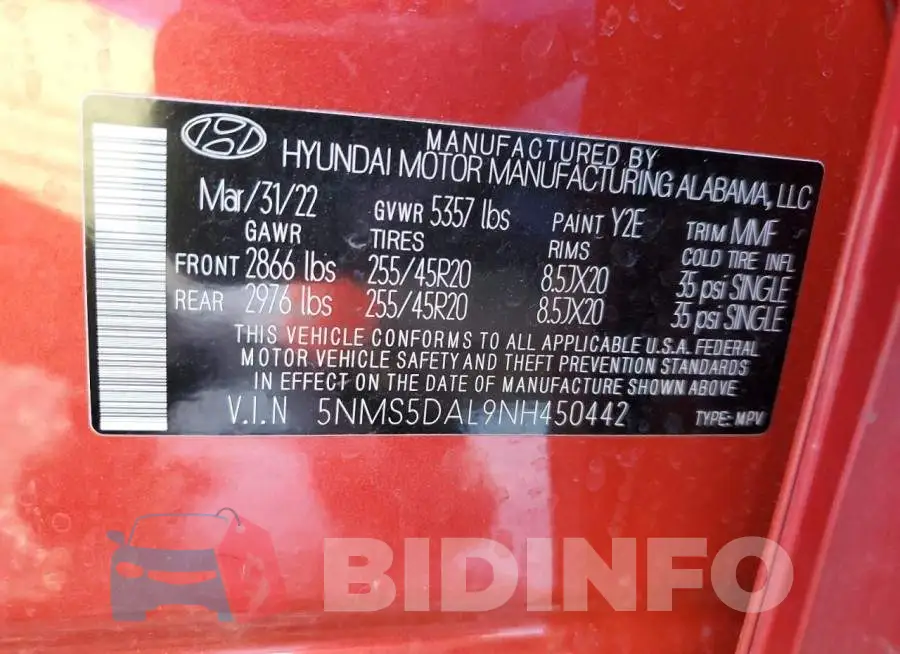 5NMS5DAL9NH450442 Photo# 13