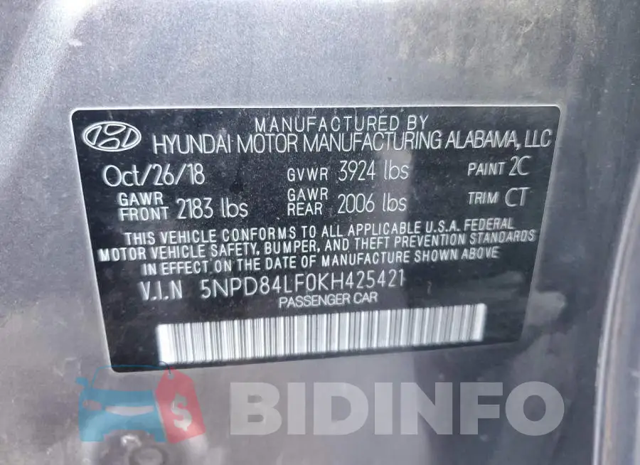 5NPD84LF0KH425421 Photo# 12