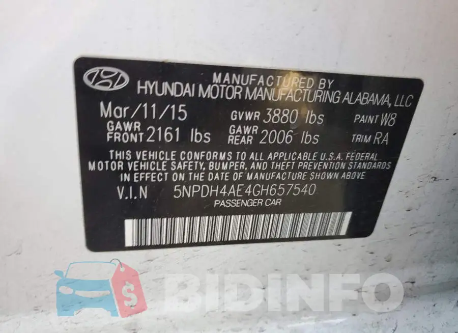 5NPDH4AE4GH657540 Photo# 12