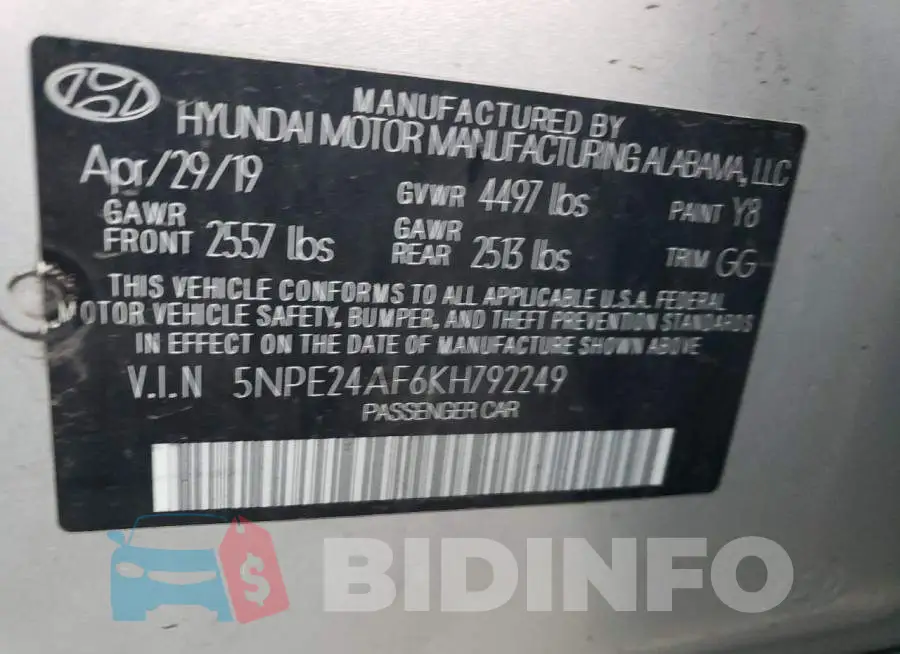5NPE24AF6KH792249 Photo# 12
