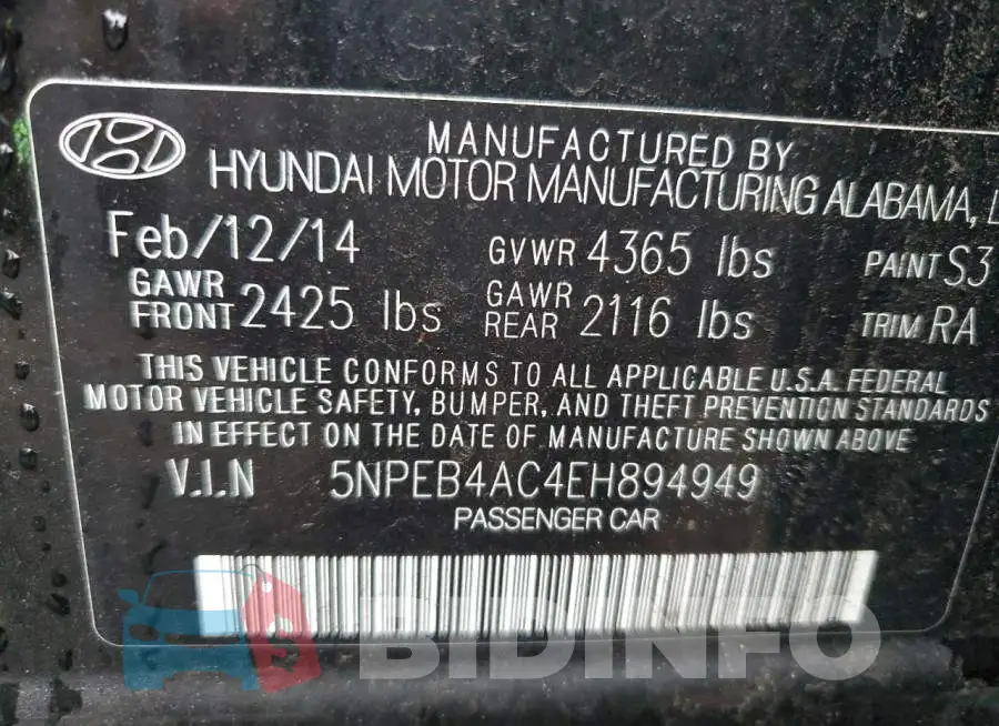 5NPEB4AC4EH894949 Photo# 12