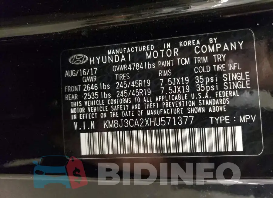 KM8J3CA2XHU571377 Photo# 12