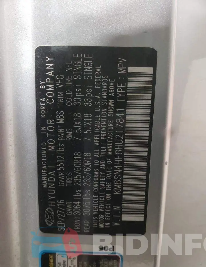 KM8SN4HF8HU217841 Photo# 14